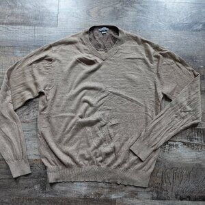 Johnston & Murphy v neck sweater silk angora blend men's Large tan